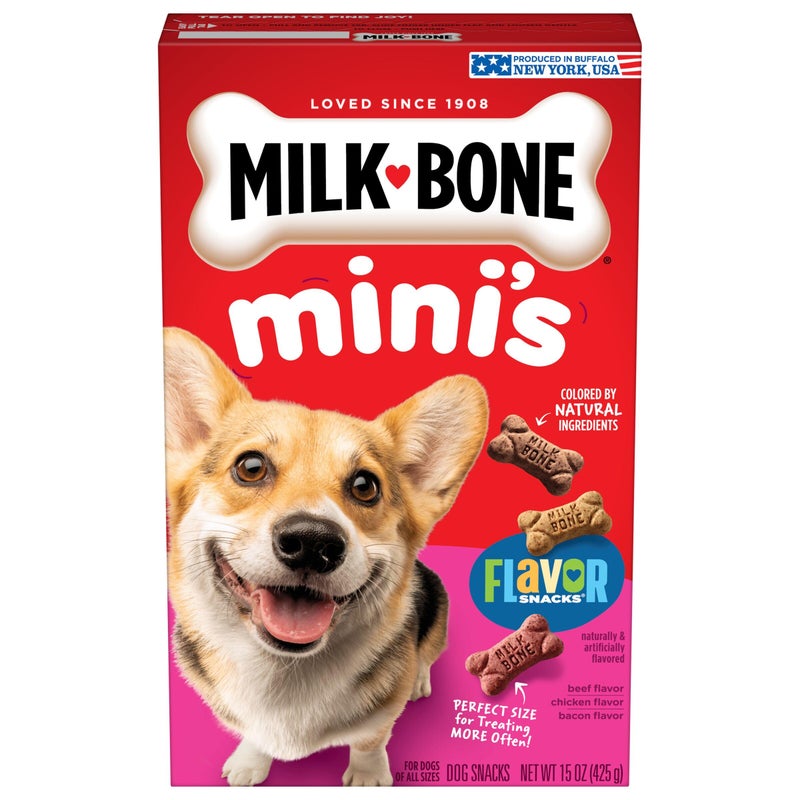 Milk-Bone Mini's Flavor Snacks Dog Treats, 15 Ounce (Pack of 6) Crunchy Texture Helps Reduce Tartar - Image 1